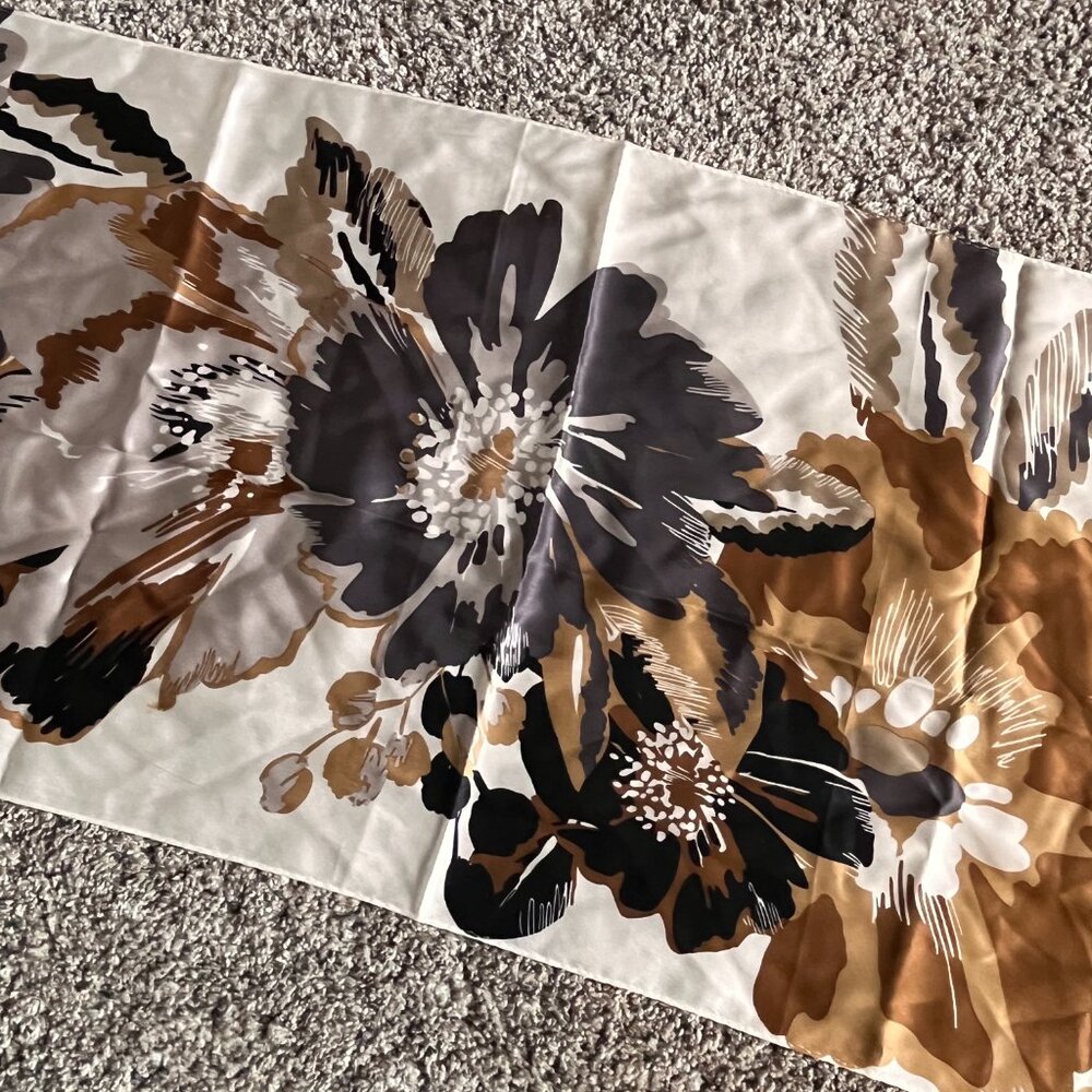 Anne Klein 100% Silk Scarf - 16"x64" Colorful Vintage Style